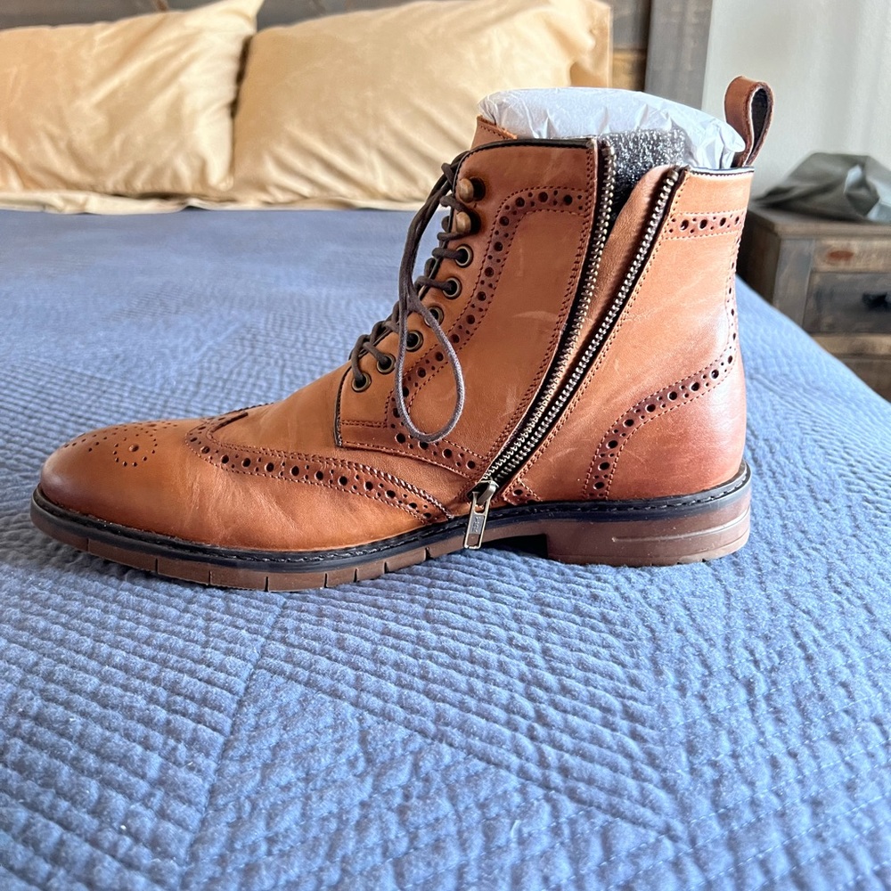 COPY - Like New Steve Madden tan leather dress boots with zipper